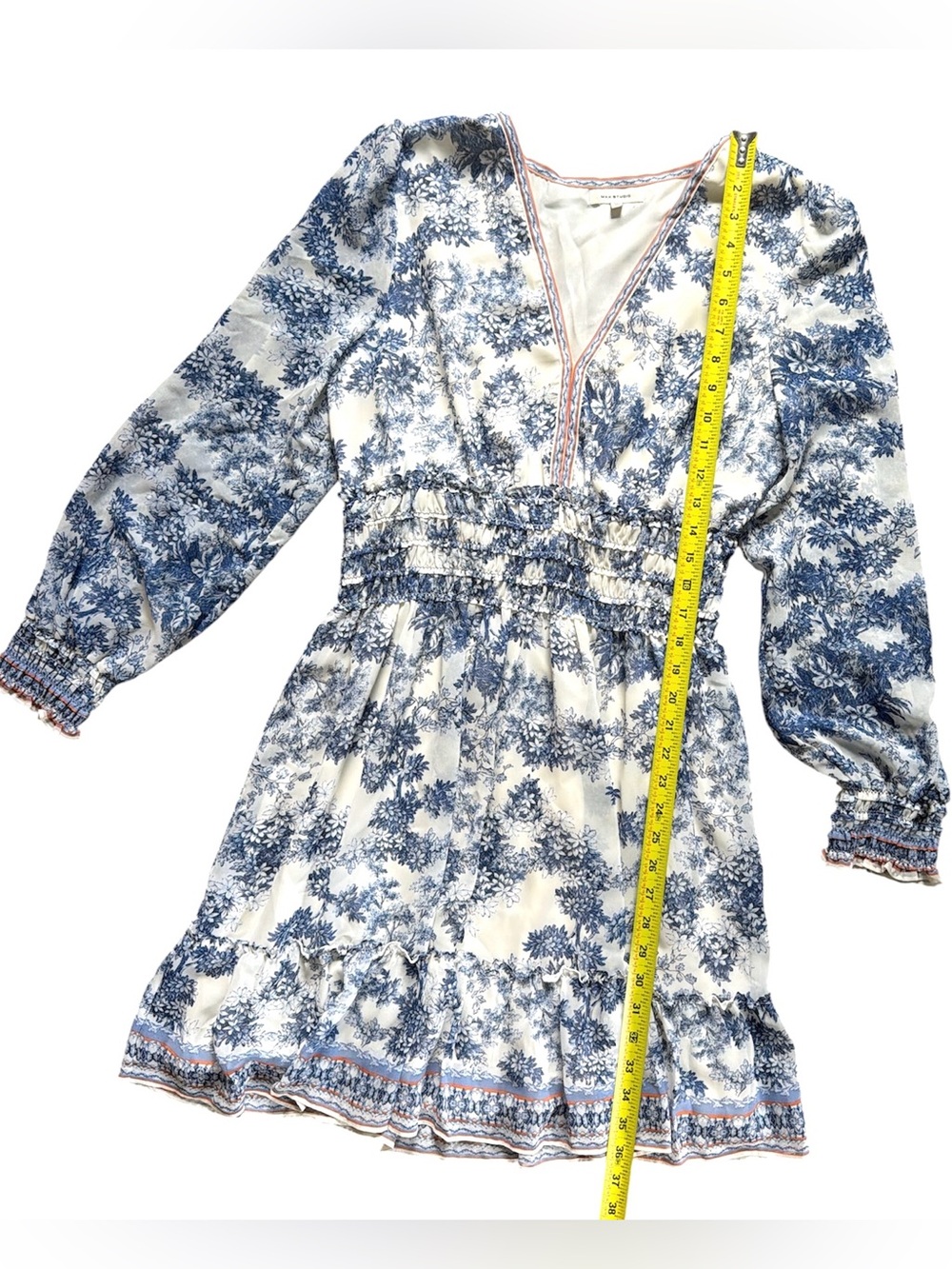 Max Studio Lined Sheer Blue Tiered Ruffle Sheer Balloon Sleeve Dress XL EUC - Picture 2 of 8